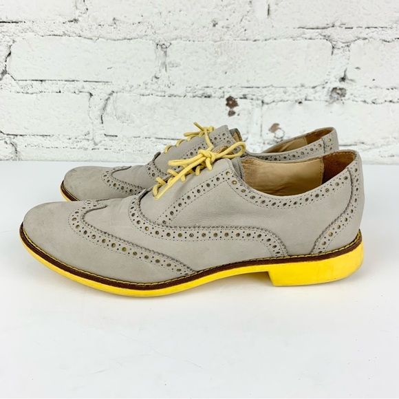 Cole Haan Gramercy Oxford Wingtip Laced Loafer Grey Suede Leather Shoes 8 - Picture 4 of 12